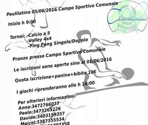 RITORNA “PAULINSPORT” BELLA INIZIATIVA  DELLA CONSULTA GIOVANI DI PAULILATINO CON L’OBIETTIVO DI INCENTIVARE LO SPORT