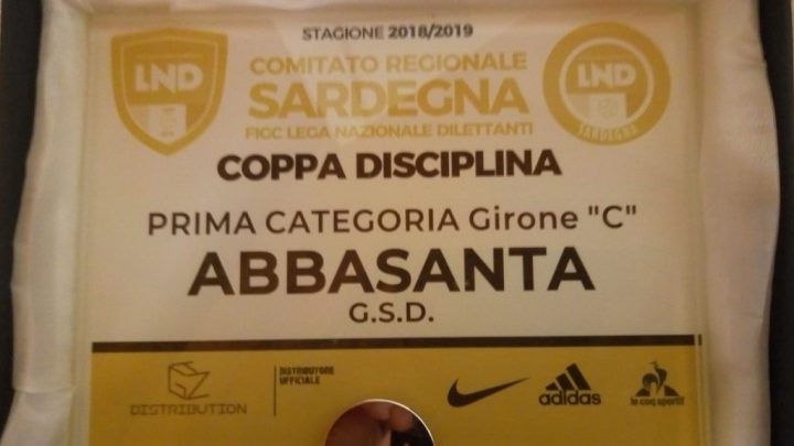 Calcio 1A categoria C. Consegnato al GS Abbasanta il premio disciplina 2018-19